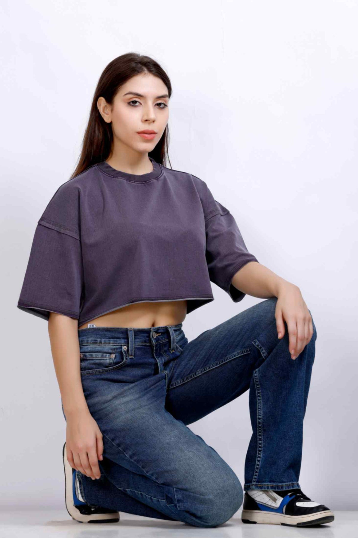 WASHED CROP T-SHIRT PURPLE