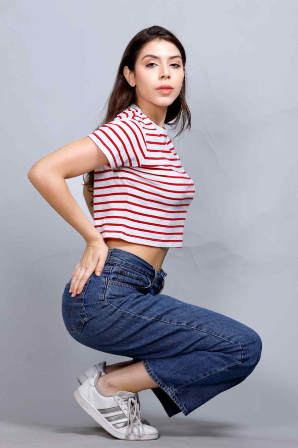 CROP TOP WHITE/RED STRIPES