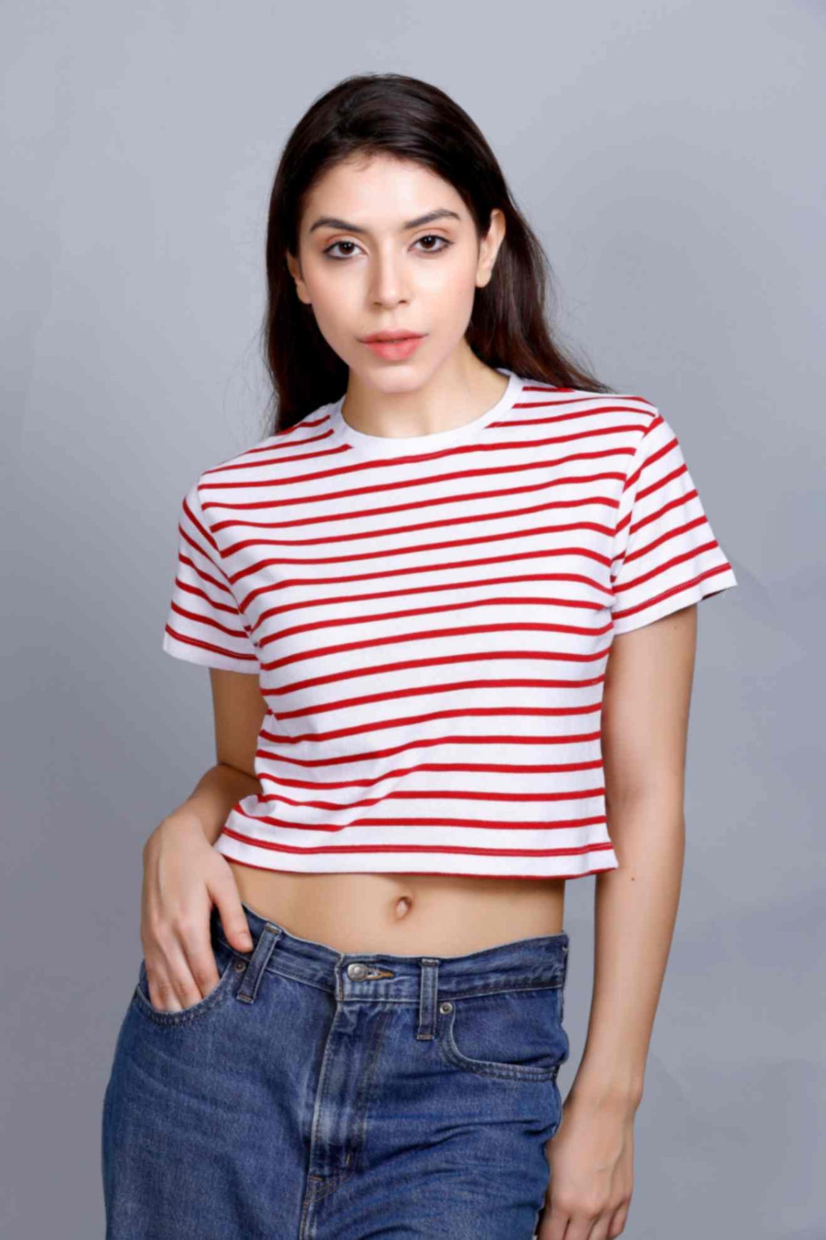 CROP TOP WHITE/RED STRIPES