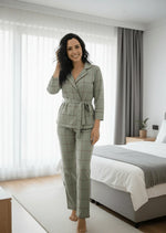 Women Check Nightwear With Belt | Premium Cotton Nightwear | Miazi MX_SG23