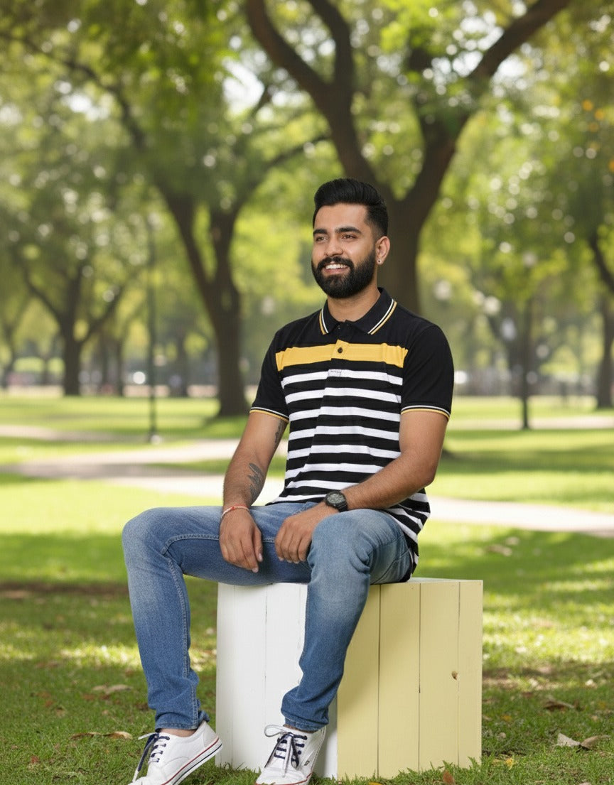 Men's Black/White stripes Polo