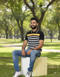 Men's Black/White stripes Polo