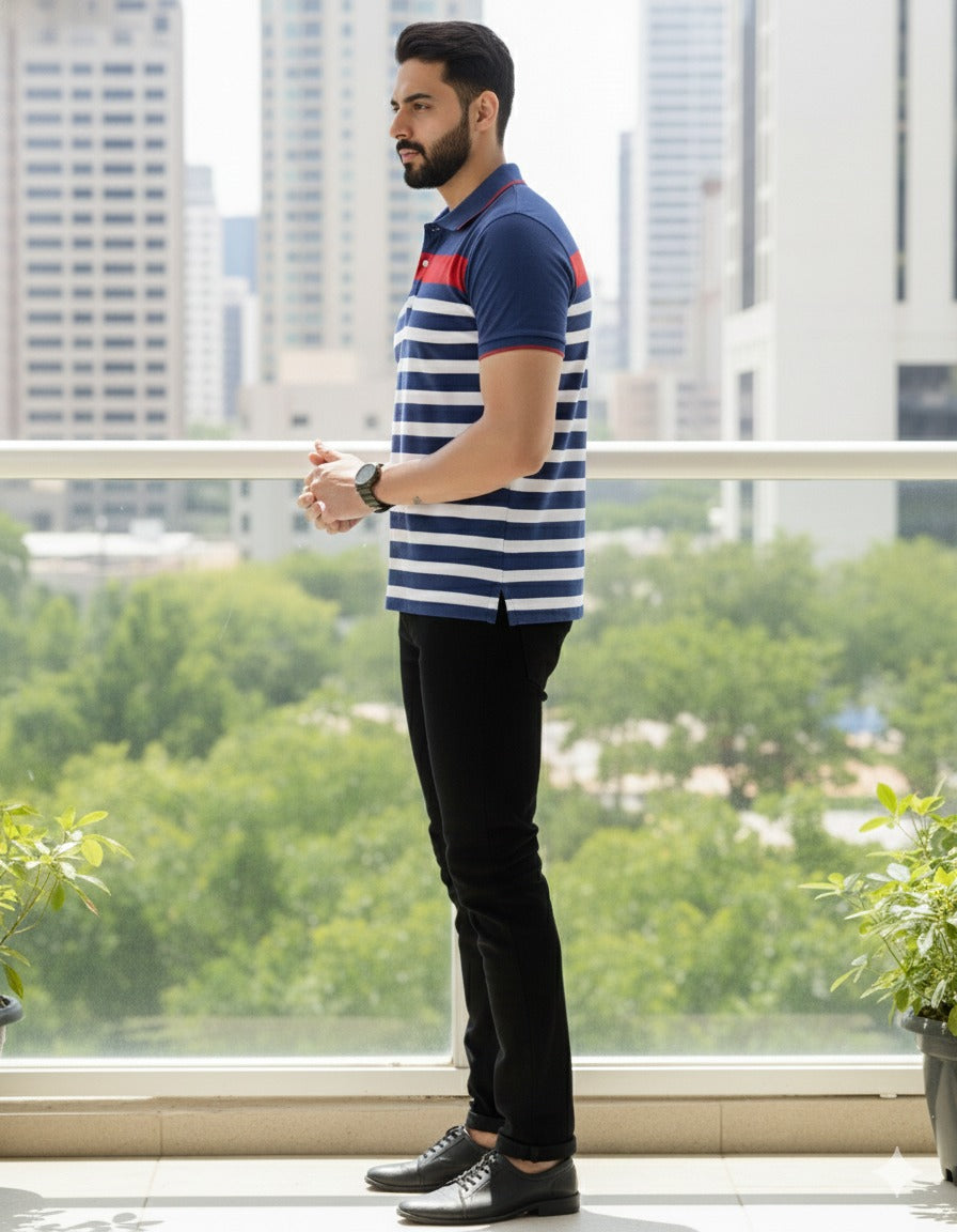 Men's Blue/White stripes Polo