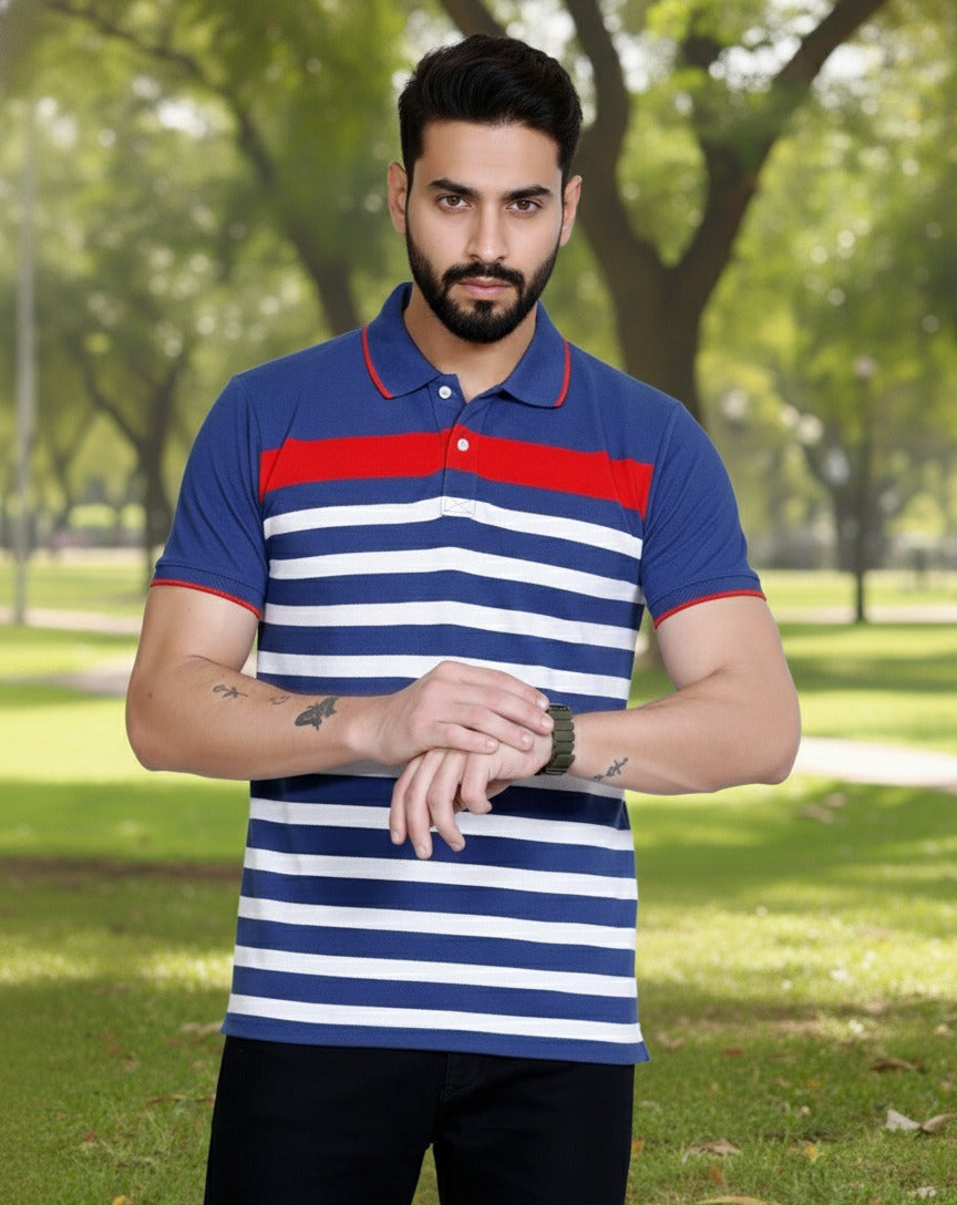 Men's Blue/White stripes Polo