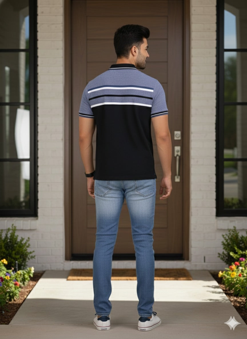 Men's Black/Blue stripes Polo