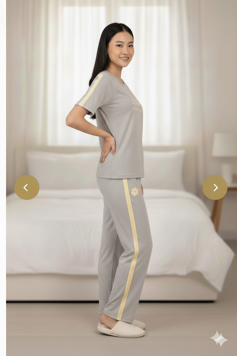 Grey with Yellow side Strip Nightwear MX_CSS04