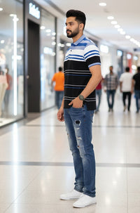 Men's Black/white stripes Polo