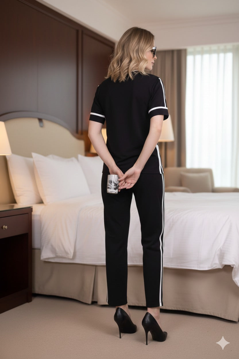 Black With Twin Striped Nightwear MX_CSS21
