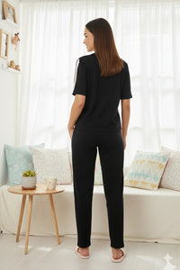 Black With Lavender Side Strip Nightwear MX_CSS04