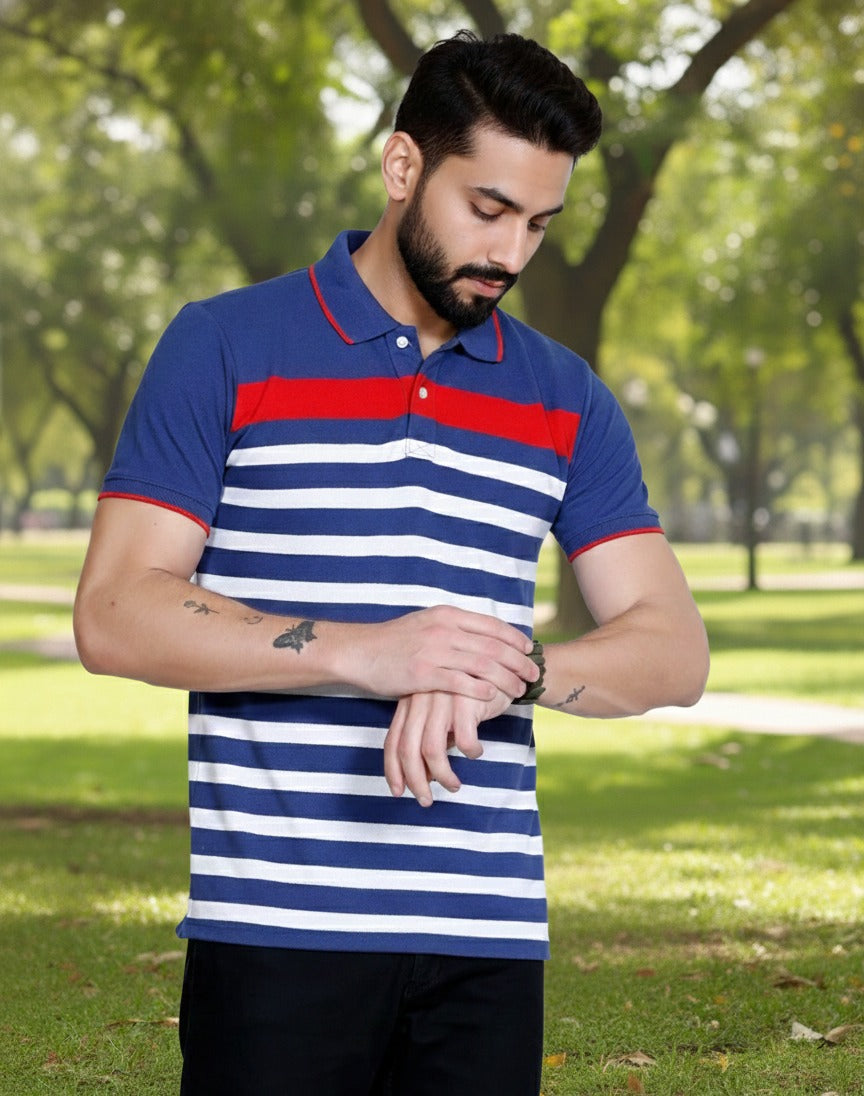 Men's Blue/White stripes Polo