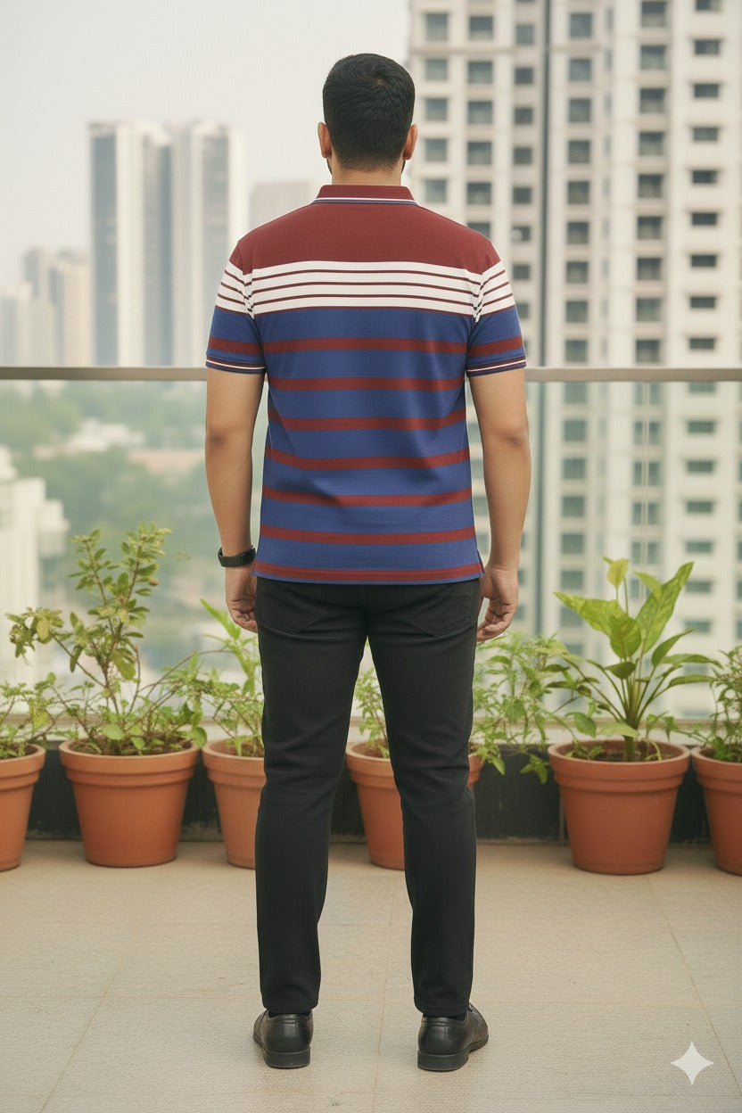 Men's Wine/Blue stripes Polo