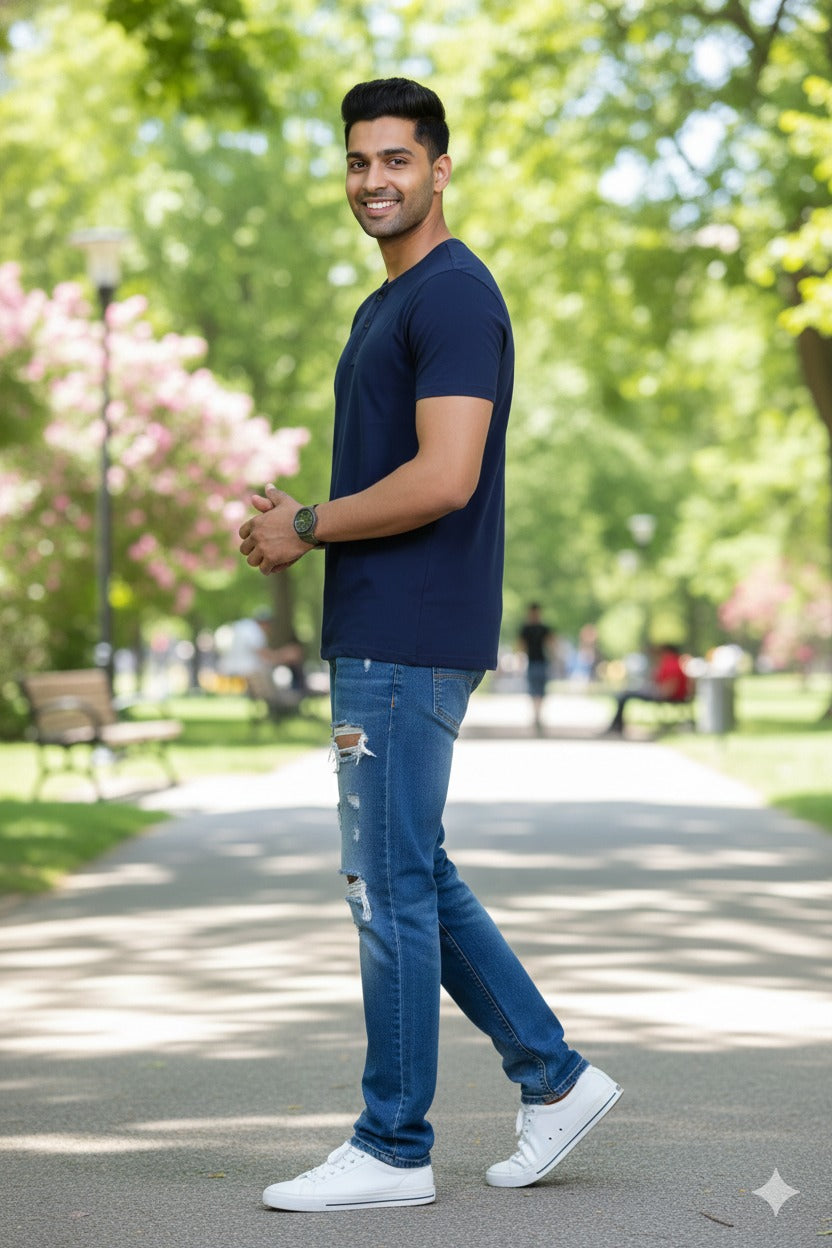 Men's Henley Navy Blue