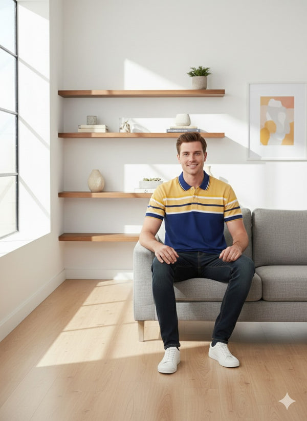 Men's Yellow/Blue stripes Polo