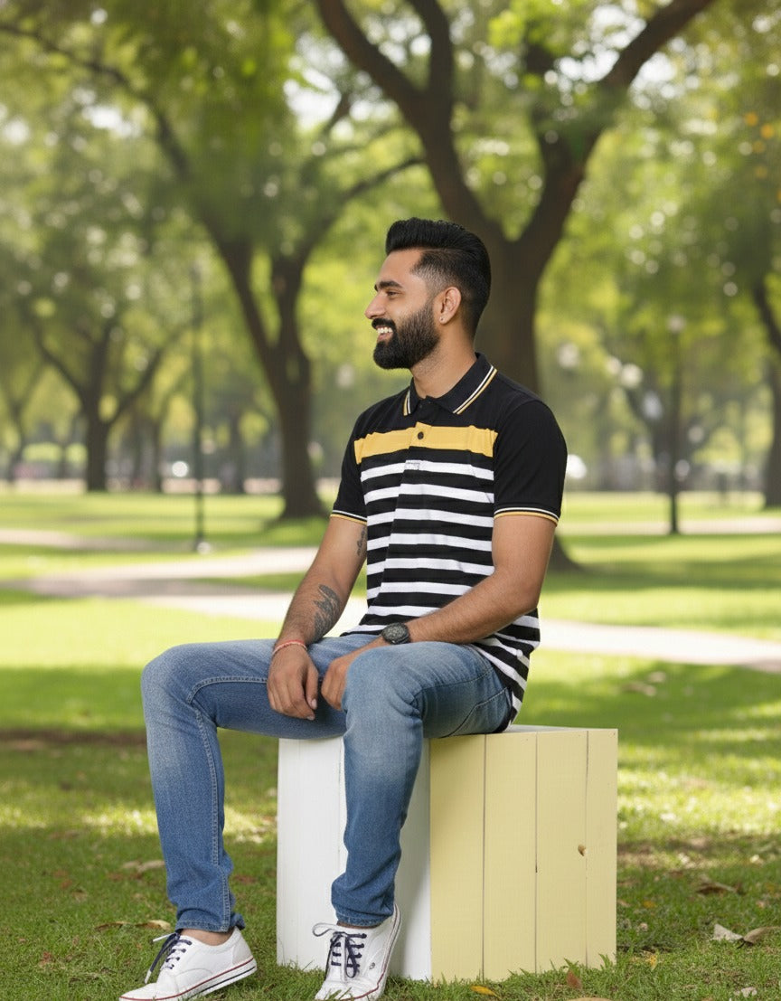 Men's Black/White stripes Polo