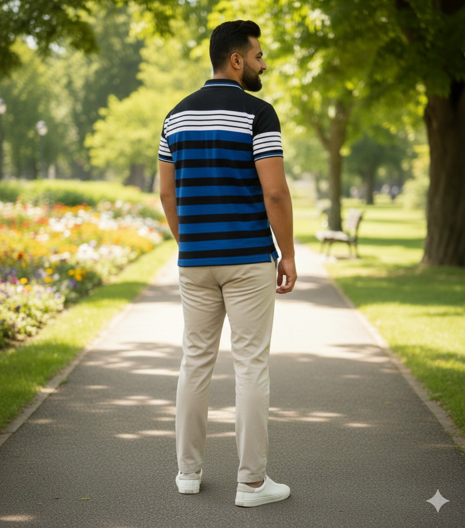 Men's Blue/White stripes Polo