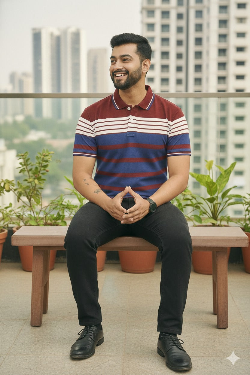 Men's Wine/Blue stripes Polo