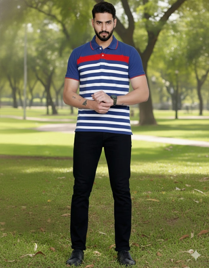 Men's Blue/White stripes Polo