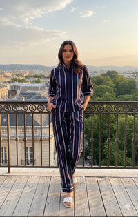 Navy Blue Red Striped Premium Quality Cotton Nightwear MX_FOS20