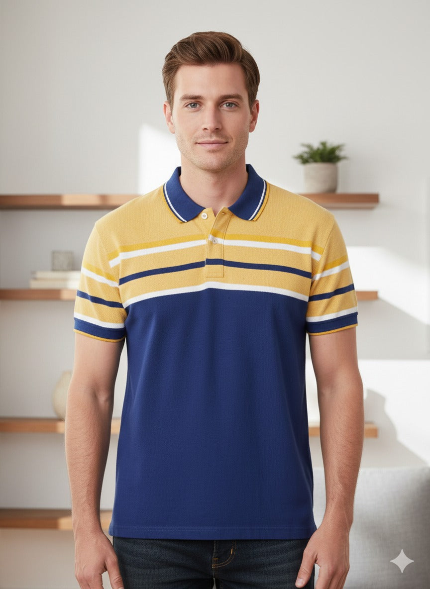 Men's Yellow/Blue stripes Polo