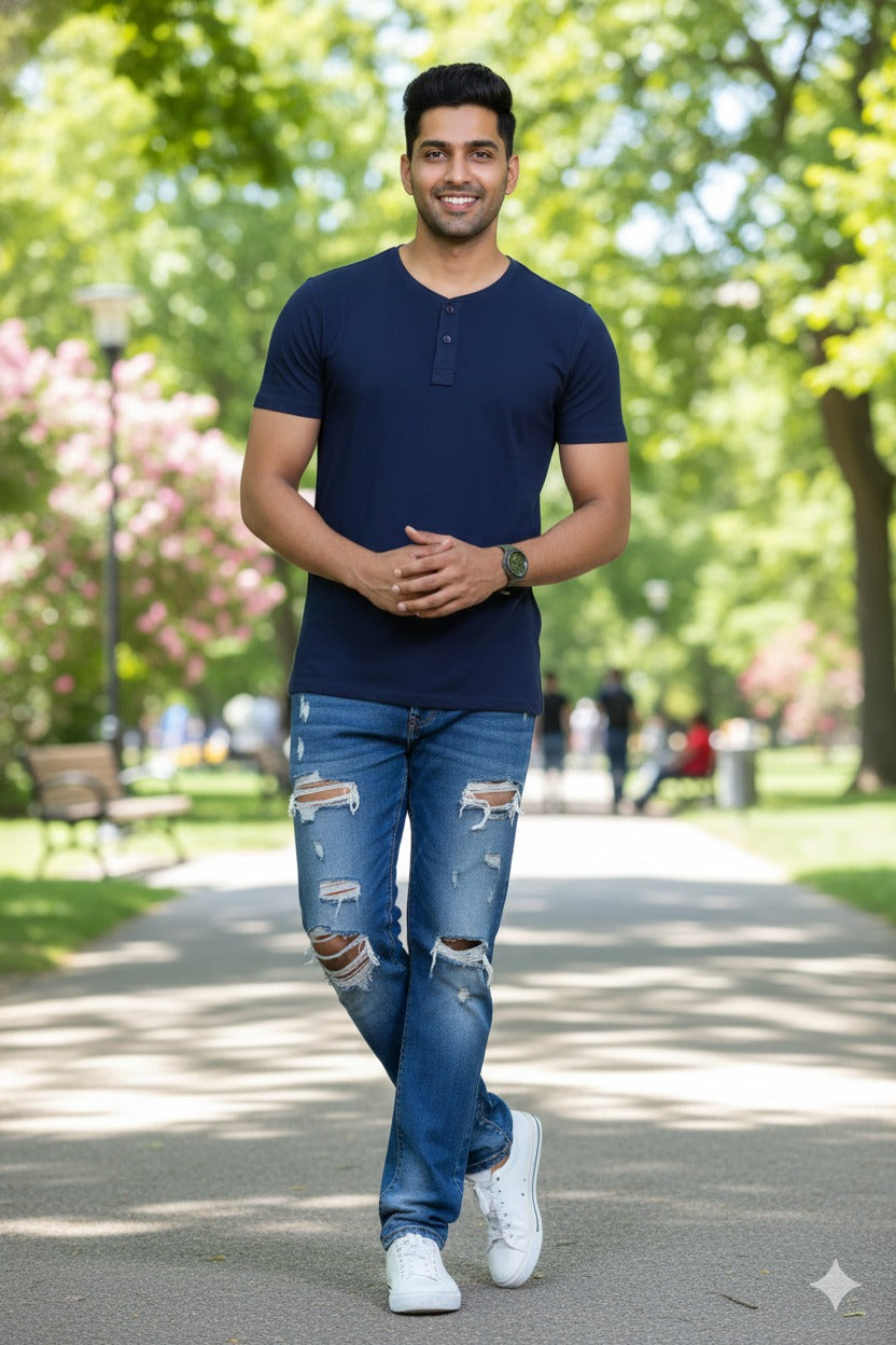Men's Henley Navy Blue