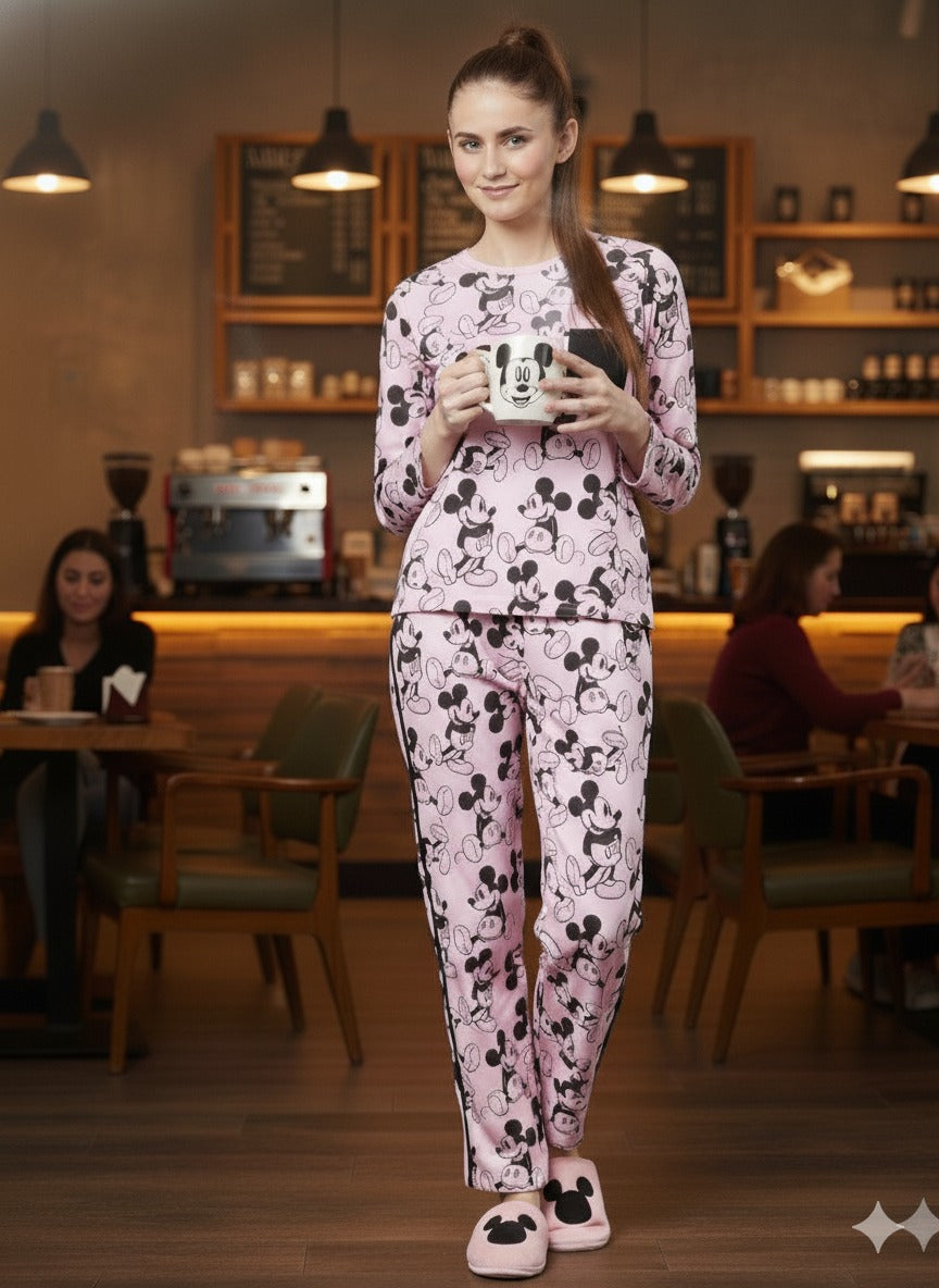 Mickey Print (Full Sleeve) | Women Premium Cotton Nightwear | Miazi MX_FS_CBS06