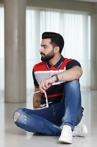 Men's Blue/Red stripes Polo