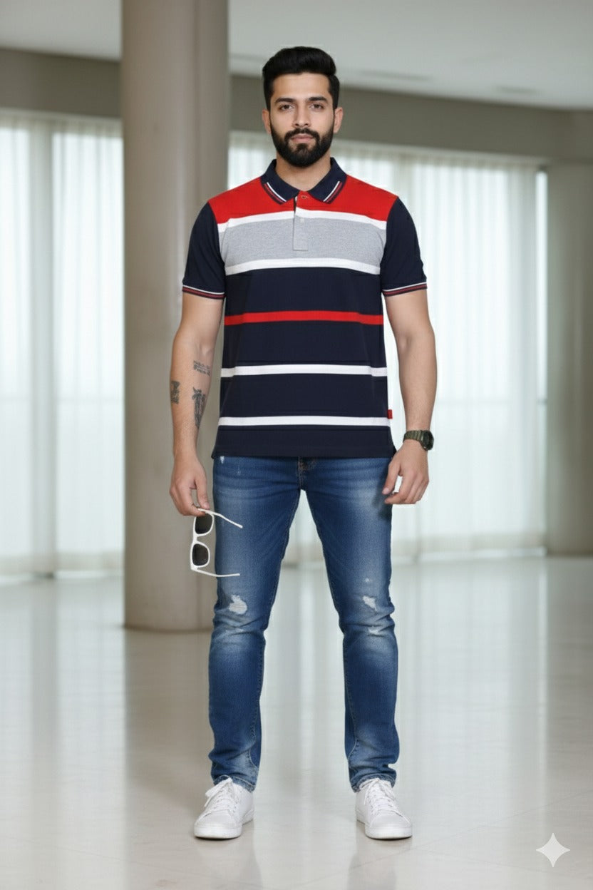 Men's Blue/Red stripes Polo