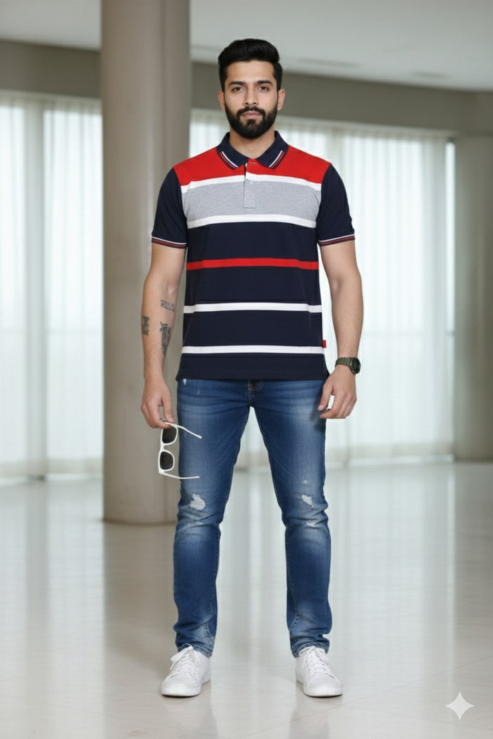 Men's Blue/Red stripes Polo