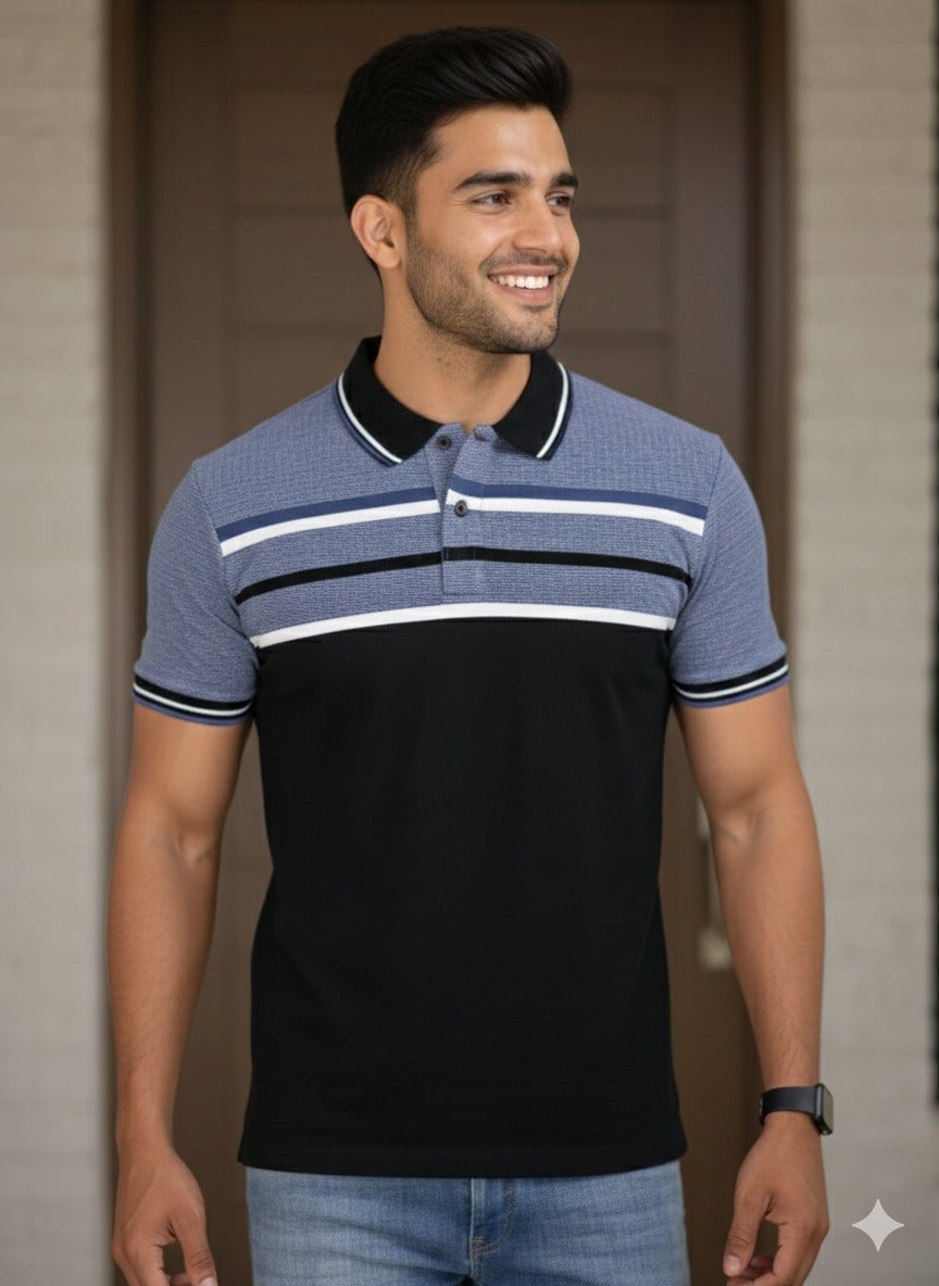 Men's Black/Blue stripes Polo