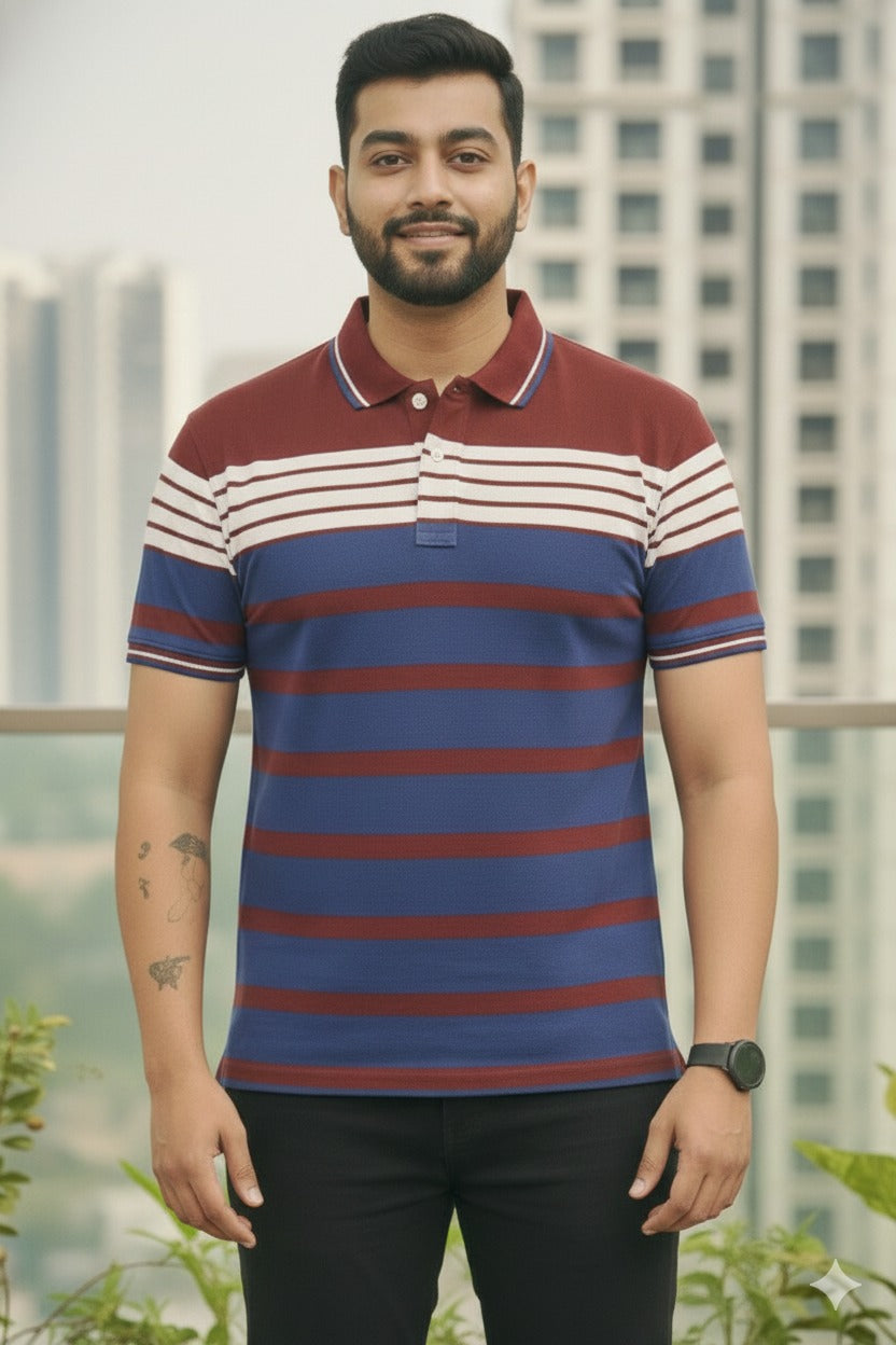 Men's Wine/Blue stripes Polo