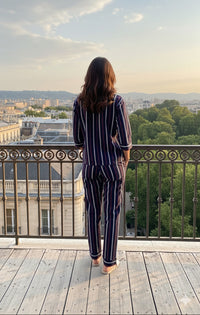 Navy Blue Red Striped Premium Quality Cotton Nightwear MX_FOS20