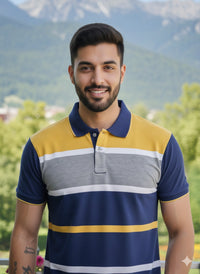 Men's Blue Yellow Striped Polo