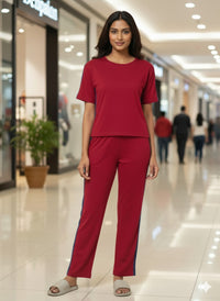 Maroon With Navy Blue Side Strip Nightwear MX_CSS04
