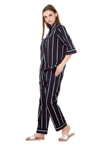 Navy Blue Red Striped Premium Quality Cotton Nightwear MX_FOS20