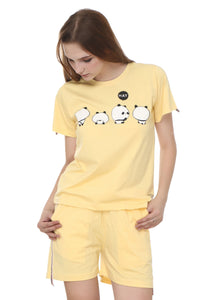 Yellow, Panda Print Nightwear with Shorts MX_SPS32