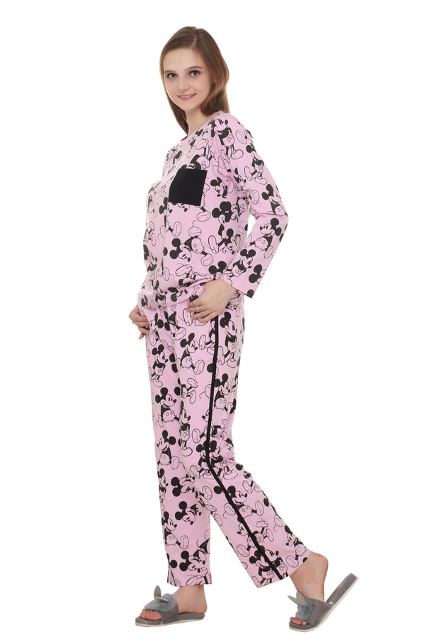 Lavender With Black Mickey printed Nightwear MX_CBS09 Full Sleeve