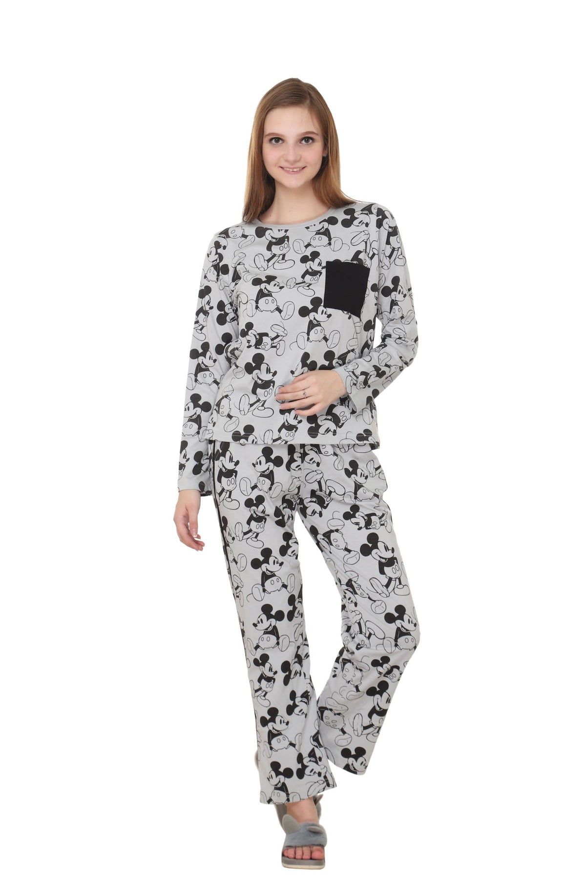 Grey With Black Mickey printed Nightwear MX_CBS09 Full Sleeve