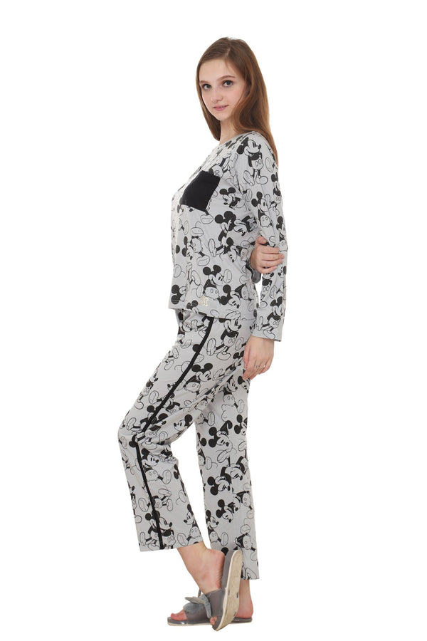 Grey With Black Mickey printed Nightwear MX_CBS09 Full Sleeve