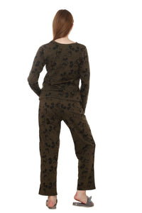 Olive Green with Black Mickey printed Nightwear Full Sleeve-Set MX_CBS09