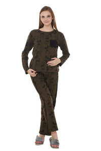 Olive Green with Black Mickey printed Nightwear Full Sleeve-Set MX_CBS09