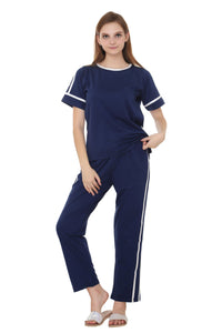 Everyday Dark Blue With white Twin Striped Nightwear Top & Pajama Set MX_CSS21