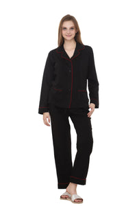 PREMIUM BLACK COLLAR NIGHTWEAR WITH MAROON PIPING MX_FOS22