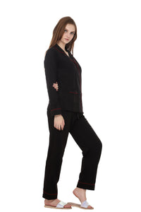 PREMIUM BLACK COLLAR NIGHTWEAR WITH MAROON PIPING MX_FOS22