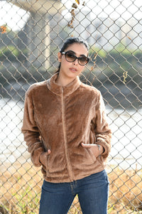 Women Faux Furr Jacket W5 BROWN