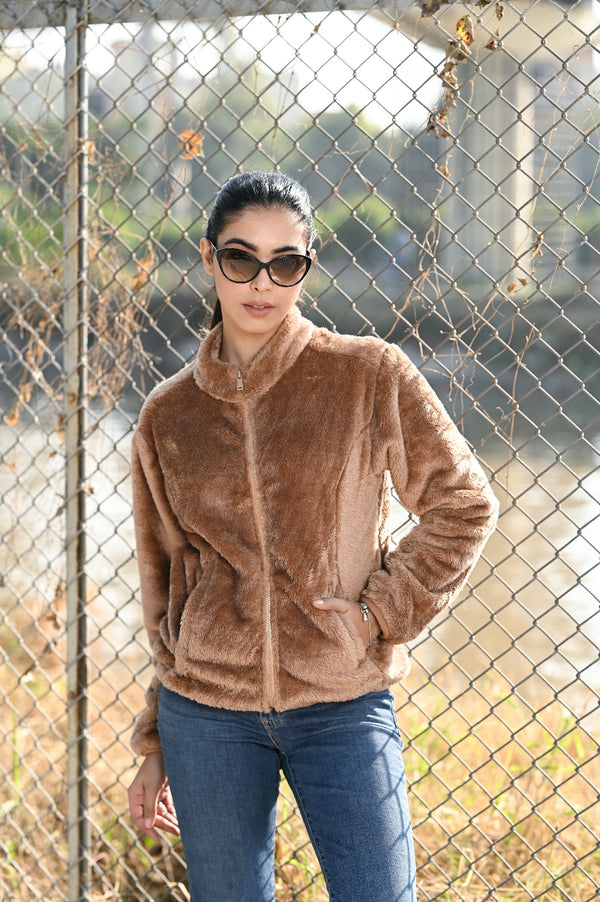 Women Faux Furr Jacket W5 BROWN