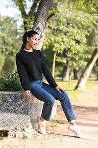 FLARED SLEEVE SWEATSHIRT BLACK COLOR - W12-BLACK