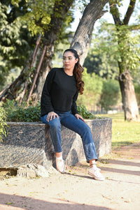 FLARED SLEEVE SWEATSHIRT BLACK COLOR - W12-BLACK