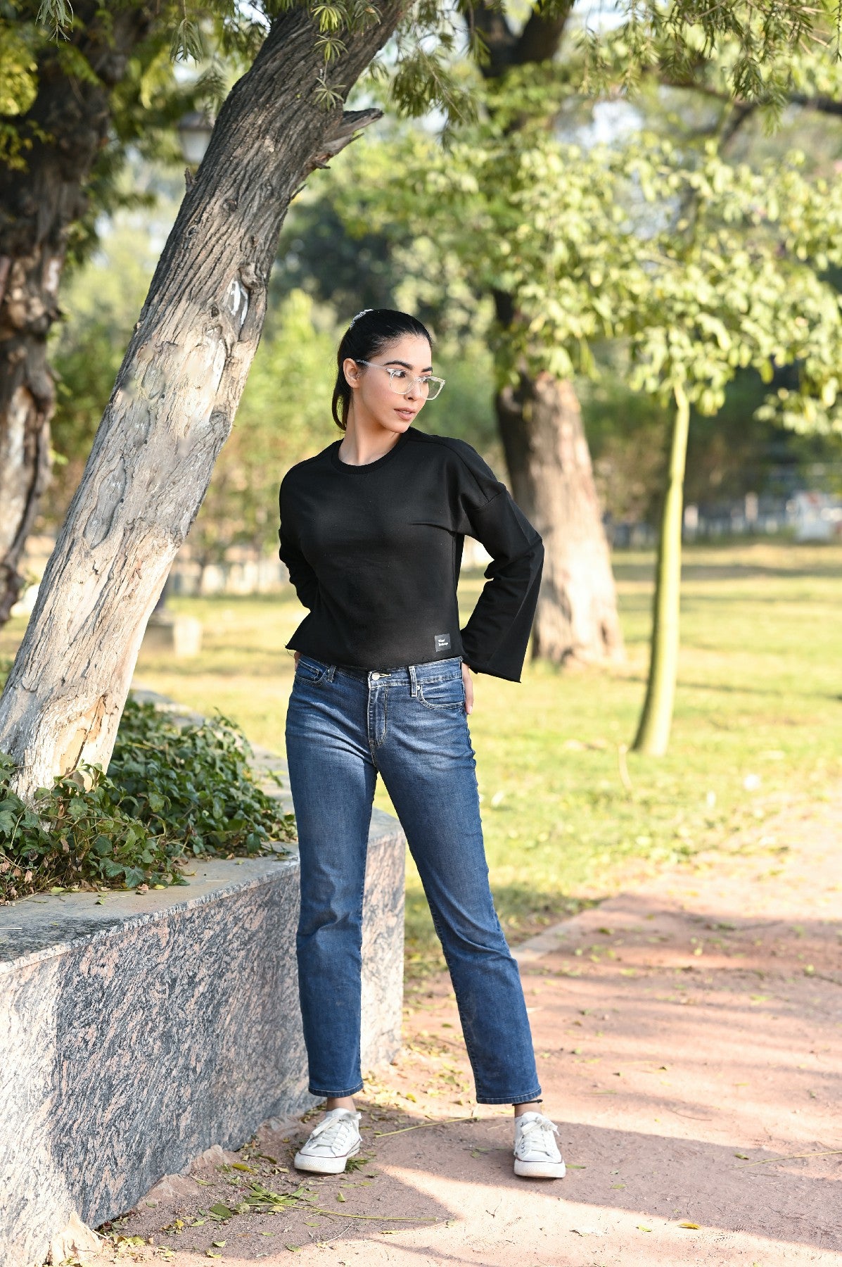 FLARED SLEEVE SWEATSHIRT BLACK COLOR - W12-BLACK