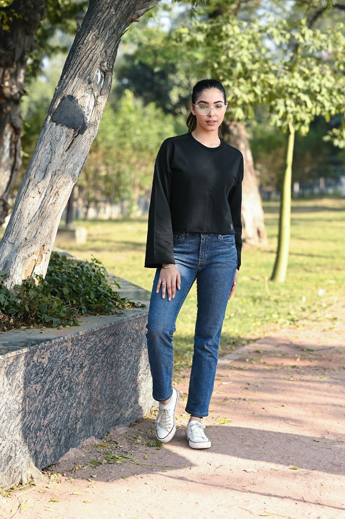 FLARED SLEEVE SWEATSHIRT BLACK COLOR - W12-BLACK