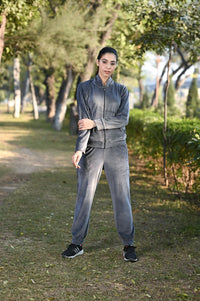 Velvet Collar Tracksuit for women With Zipper (Grey)